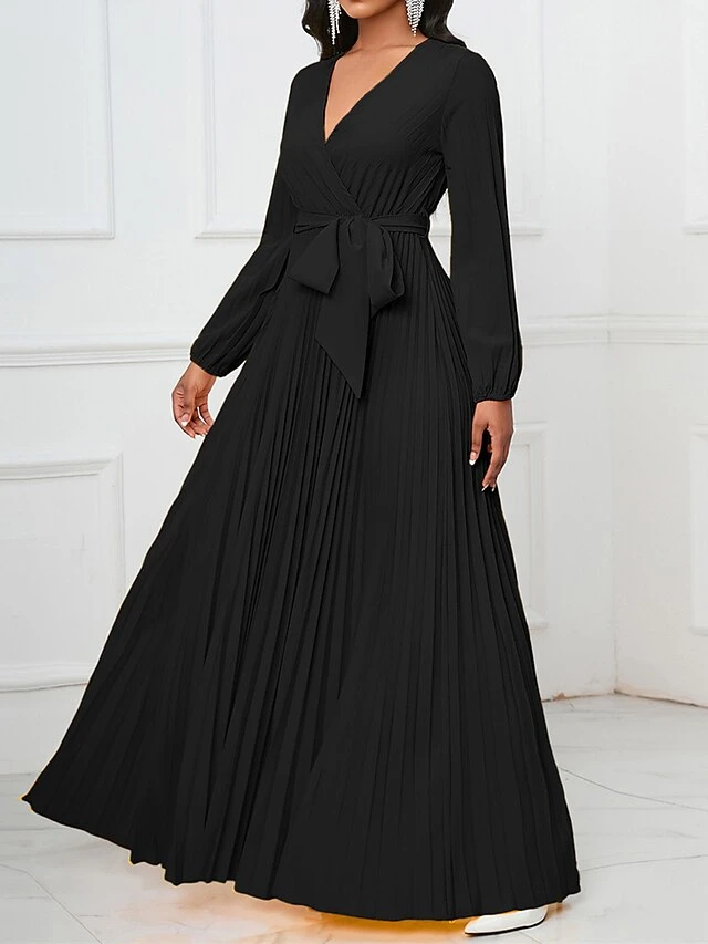 Women's Swing Dress Plain Dress Long Dress Maxi Dress Lace Up Pleated Party Wedding Guest Holiday Fashion Elegant V Neck Long Sleeve 2023 Regular Fit Black Yellow Red Color S M L XL XXL Size 7 Women's Swing Dress Plain Dress Long Dress Maxi Dress Lace Up Pleated Party Wedding Guest Holiday Fashion Elegant V Neck Long Sleeve 2023 Regular Fit Black Yellow Red Color S M L XL XXL Size - Image 7