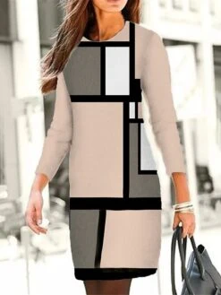 Women's Casual Dress Winter Dress Sweatshirt Dress Geometric Plaid Print Crew Neck Mini Dress Fashion Streetwear Outdoor Daily Long Sleeve Loose Fit Pink Blue Green Fall Winter S M L XL XXL -Casual Print Dress Sales umjooc1694165725721