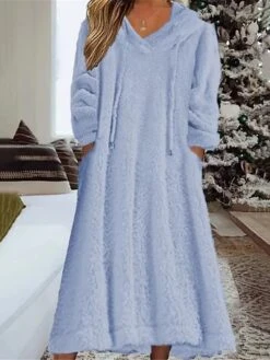 Women's Casual Dress Hoodie Dress Midi Dress Daily Basic Outdoor Vacation Going Out V Neck Pocket Solid Color Loose Fit Black White Green S M L XL XXL -Casual Print Dress Sales umrsil1690436195091