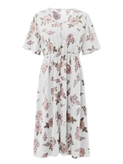 Women‘s Plus Size Curve Casual Dress A Line Dress Floral Dress Floral Midi Dress Short Sleeve Print V Neck Fashion Daily Black White Spring Summer L XL XXL 3XL -Casual Print Dress Sales umsbwg1672800359622