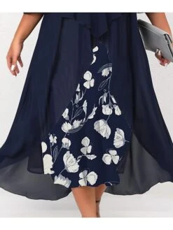 Women's Plus Size Curve Work Dress Floral V Neck Ruched 3/4 Length Sleeve Spring Summer Work Elegant Midi DressLayered Formal Vacation Dress -Casual Print Dress Sales unwrsc1657530630103