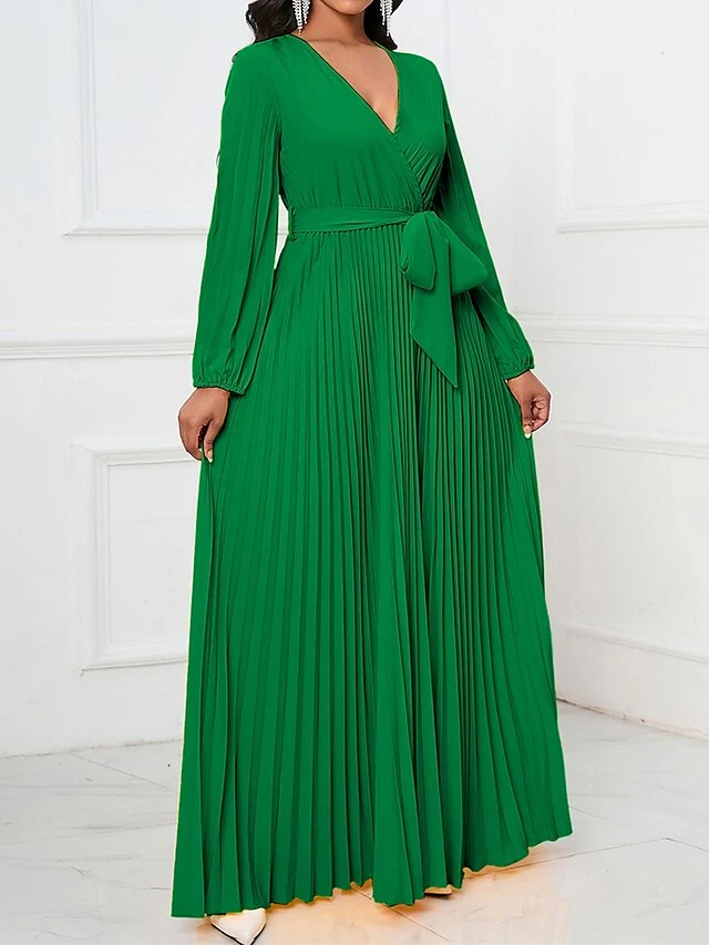 Women's Swing Dress Plain Dress Long Dress Maxi Dress Lace Up Pleated Party Wedding Guest Holiday Fashion Elegant V Neck Long Sleeve 2023 Regular Fit Black Yellow Red Color S M L XL XXL Size 4 Women's Swing Dress Plain Dress Long Dress Maxi Dress Lace Up Pleated Party Wedding Guest Holiday Fashion Elegant V Neck Long Sleeve 2023 Regular Fit Black Yellow Red Color S M L XL XXL Size - Image 4