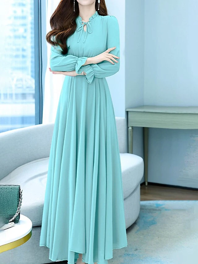 Women's Long Dress Maxi Dress Casual Dress Chiffon Dress Black Dress Plain Streetwear Casual Outdoor Daily Holiday Lace Up Ruched Long Sleeve Crew Neck Dress Regular Fit Black Pink Red Summer Spring 5 Women's Long Dress Maxi Dress Casual Dress Chiffon Dress Black Dress Plain Streetwear Casual Outdoor Daily Holiday Lace Up Ruched Long Sleeve Crew Neck Dress Regular Fit Black Pink Red Summer Spring - Image 5