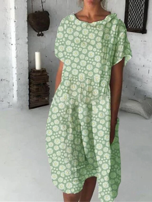 Women's Shift Dress Midi Dress Pink Blue Green Short Sleeve Floral Print Summer Spring Crew Neck Casual 2023 S M L XL XXL 6 Women's Shift Dress Midi Dress Pink Blue Green Short Sleeve Floral Print Summer Spring Crew Neck Casual 2023 S M L XL XXL - Image 6