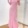 Women's Casual Dress Sheath Dress Plain Dress Long Dress Maxi Dress Lace Up Patchwork Street Daily Holiday Active Fashion Hooded Long Sleeve 2023 Slim Pink Color S M L XL Size