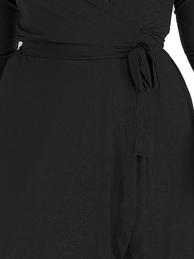 Women's Plus Size Curve Work Dress Black Dress A Line Dress Fashion Midi Dress Lace Up Asymmetrical V Neck 3/4 Length Sleeve Plain Loose Fit Black Blue Fall XL XXL 3XL 4XL 5XL 9 Women's Plus Size Curve Work Dress Black Dress A Line Dress Fashion Midi Dress Lace Up Asymmetrical V Neck 3/4 Length Sleeve Plain Loose Fit Black Blue Fall XL XXL 3XL 4XL 5XL - Image 9