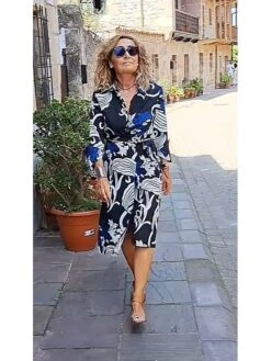 Women's Shirt Dress Work Dress Formal Dress Maxi Long Dress Daily Sports Date Polyester Fashion Elegant V Neck Tie Belt Print Long Sleeve Summer Spring Fall 2023 Regular Fit Blue Green Print Flower -Casual Print Dress Sales uoqjir1692674715735