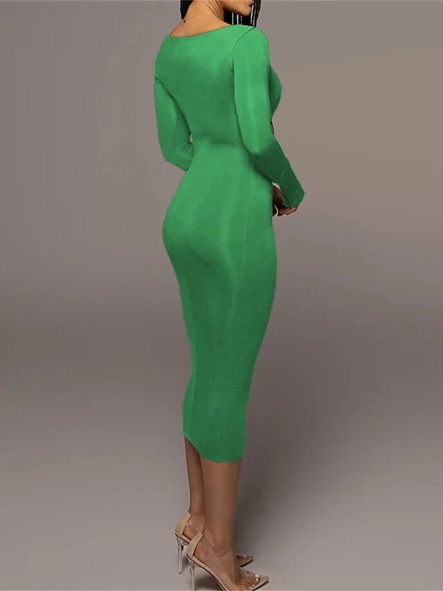 Women's Casual Dress Winter Dress Bodycon Midi Dress Ruched Street Daily Holiday Fashion Streetwear Square Neck Long Sleeve 2023 Regular Fit Black Pink Red Color S M L Size 9 Women's Casual Dress Winter Dress Bodycon Midi Dress Ruched Street Daily Holiday Fashion Streetwear Square Neck Long Sleeve 2023 Regular Fit Black Pink Red Color S M L Size - Image 9