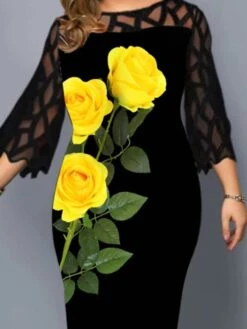 Women‘s Plus Size Curve Lace Dress Work Dress Sheath Dress Floral Midi Dress Long Sleeve Mesh Patchwork Crew Neck Fashion Outdoor Black Spring Summer L XL XXL 3XL 4XL -Casual Print Dress Sales upqrja1676978633701