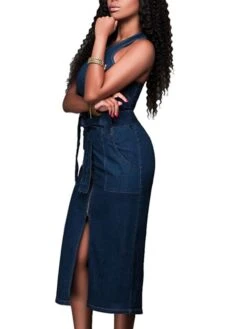 Women's Denim Dress Bodycon Sheath Dress Maxi Long Dress Denim Stylish Casual Daily Vacation Going Out Crew Neck Lace Up Zipper Sleeveless Summer Spring Fall 2023 Slim Blue Pure Color S M L XL -Casual Print Dress Sales uptqee1643105762642