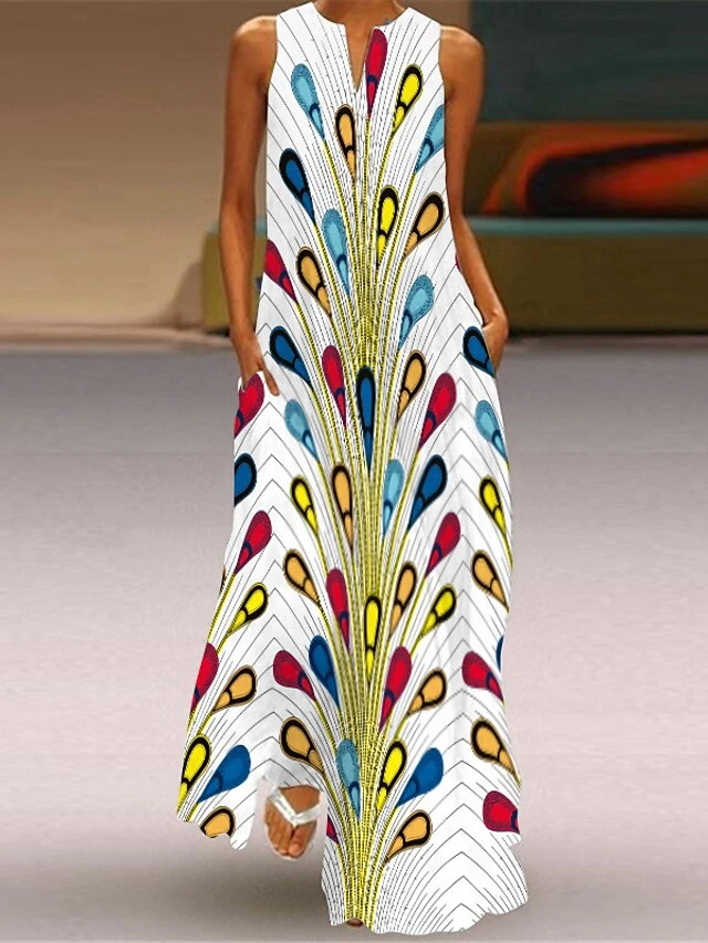 Women's Casual Dress Swing Dress Vintage Dress Long Dress Maxi Dress White Light Green Red Sleeveless Graphic Print Fall Spring V Neck Fashion Daily Vacation 2023 S M L XL 2XL 3XL 4XL 5XL 3 Women's Casual Dress Swing Dress Vintage Dress Long Dress Maxi Dress White Light Green Red Sleeveless Graphic Print Fall Spring V Neck Fashion Daily Vacation 2023 S M L XL 2XL 3XL 4XL 5XL - Image 3