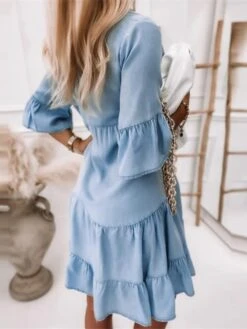 Women's Denim Dress Casual Dress Denim Shirt Dress Midi Dress Denim Casual Outdoor Daily Vacation V Neck Button Half Sleeve Summer Spring Fall 2023 Loose Fit Light Blue Pure Color S M L XL XXL -Casual Print Dress Sales urclrj1649668961570