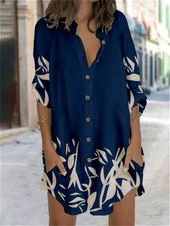 Casual Print Dress Sales 33 Women's Shirt Dress Casual Dress Shift Dress Mini Dress Outdoor Daily Vacation Polyester Fashion Casual Stand Collar Button Pocket Long Sleeve Summer Spring Fall 2023 Regular Fit Pink Navy Blue Green