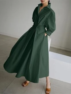 Women's Casual Dress Work Dress Swing Dress Long Dress Maxi Dress Black Green Apricot Long Sleeve Pure Color Pocket Summer Spring Shirt Collar Fashion Office Loose Fit 2023 S M L XL XXL 3XL 4XL 5XL -Casual Print Dress Sales urpntm1671531595047