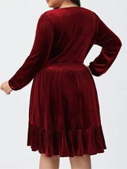 Women‘s Plus Size Curve Party Dress Velvet Dress Cocktail Dress Mini Dress Black Wine Royal Blue Long Sleeve Pure Color Ruched Spring Fall Winter V Neck Fashion Birthday Wedding Guest Vacation 2023 -Casual Print Dress Sales urugsn1692176733866