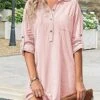 Women's Shirt Dress Casual Dress Mini Dress Outdoor Daily Cotton Linen Basic Classic Shirt Collar Button Pocket Long Sleeve Summer Spring Fall 2023 Loose Fit Black White Pink Pure Color S M L XL 2XL
