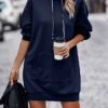 Women's Casual Dress Hoodie Dress Winter Dress Mini Dress Pocket Daily Date Going Out Active Fashion Hooded Long Sleeve 2023 Loose Fit Black Wine Navy Blue Color S M L XL XXL Size