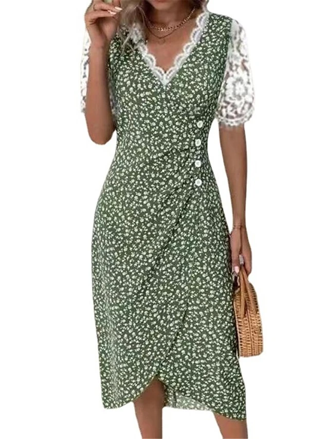 Women's Casual Dress Wrap Dress Summer Dress Ditsy Floral Lace Patchwork V Neck Midi Dress Fashion Streetwear Daily Holiday Short Sleeve Loose Fit Black Red Blue Summer Spring S M L XL XXL 2 Women's Casual Dress Wrap Dress Summer Dress Ditsy Floral Lace Patchwork V Neck Midi Dress Fashion Streetwear Daily Holiday Short Sleeve Loose Fit Black Red Blue Summer Spring S M L XL XXL - Image 2