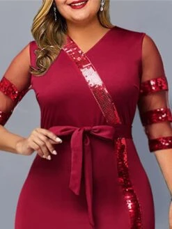 Women's Plus Size Party Dress Sequin Dress Cocktail Dress Midi Dress Wine Half Sleeve Pure Color Lace Up Summer Spring Fall V Neck Fashion Wedding Guest Birthday Vacation 2023 XL XXL 3XL 4XL 5XL 6 Women's Plus Size Party Dress Sequin Dress Cocktail Dress Midi Dress Wine Half Sleeve Pure Color Lace Up Summer Spring Fall V Neck Fashion Wedding Guest Birthday Vacation 2023 XL XXL 3XL 4XL 5XL -Casual Print Dress Sales uudfff1691723189159