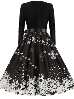 Women's Christmas Party Dress Swing DressKnee Length Dress Green Purple Wine Red Black Long Sleeve Santa Claus Elk Snowman Print Fall Winter V Neck Vintage Party Elegant Party 2022 S M L XL XXL 3XL -Casual Print Dress Sales uuegyf1665475507804