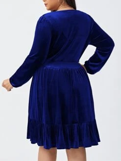 Women‘s Plus Size Curve Party Dress Velvet Dress Cocktail Dress Mini Dress Black Wine Royal Blue Long Sleeve Pure Color Ruched Spring Fall Winter V Neck Fashion Birthday Wedding Guest Vacation 2023 -Casual Print Dress Sales uvdijr1692176739320