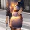 Women's Christmas Dress Casual Dress Mini Dress Warm Fashion Outdoor Christmas Vacation Crew Neck Print Snowman Regular Fit Yellow Blue S M L XL XXL