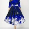 Women's Retro 1950s Skater Dress Midi Dress Party Christmas Print Snowflake Crew Neck 3/4 Length Sleeve 2023 Black Yellow S M L XL
