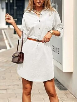 Women's Shirt Dress Casual Dress Mini Dress Outdoor Daily Cotton Linen Basic Classic Shirt Collar Button Pocket Long Sleeve Summer Spring Fall 2023 Loose Fit Black White Pink Pure Color S M L XL 2XL -Casual Print Dress Sales uvtera1691465487526