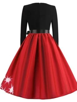 Women's Christmas Knee Length Dress Blue Purple Red Long SleeveBell Print Bow Print Fall Round Neck Vintage PartySlim 2022 S M L XL XXL -Casual Print Dress Sales uwwflw1601018173869