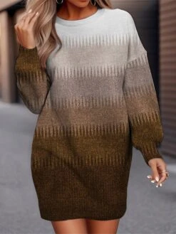 Women's Casual Dress Sweatshirt Dress Winter Dress Geometric Color Block Print Crew Neck Mini Dress Fashion Streetwear Outdoor Daily Long Sleeve Loose Fit White Brown Fall Winter S M L XL XXL