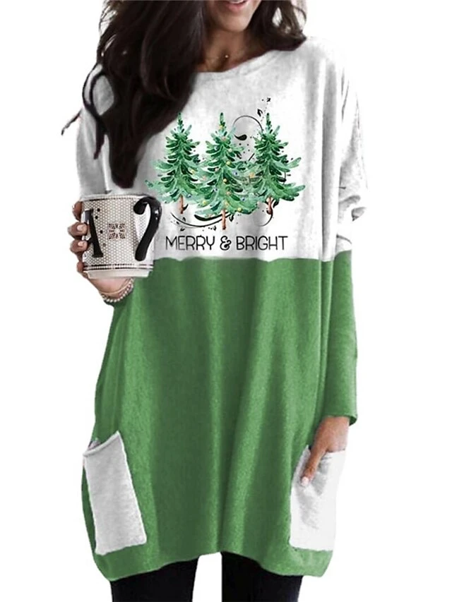 Women's Christmas Casual Dress T Shirt Dress Tee Dress Mini Dress Green Red Gray Long Sleeve Letter Tree Pocket Print Winter Fall Crew Neck Vacation Casual 2022 XXS XS S M L XL XXL 3XL 4XL 4 Women's Christmas Casual Dress T Shirt Dress Tee Dress Mini Dress Green Red Gray Long Sleeve Letter Tree Pocket Print Winter Fall Crew Neck Vacation Casual 2022 XXS XS S M L XL XXL 3XL 4XL - Image 4