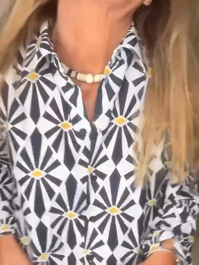 Women's Long Dress Maxi Dress Shirt Dress Casual Dress Print Dress Geometric Streetwear Modern Outdoor Daily Vacation Ruffle Button Long Sleeve Shirt Collar Dress Regular Fit Black Summer Spring S M 4 Women's Long Dress Maxi Dress Shirt Dress Casual Dress Print Dress Geometric Streetwear Modern Outdoor Daily Vacation Ruffle Button Long Sleeve Shirt Collar Dress Regular Fit Black Summer Spring S M - Image 4