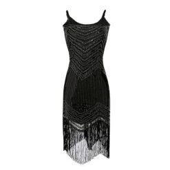 Women's Retro 1920s Fringe Dress Midi Dress Party Halloween Sequins Tassel Fringe Geometric Spaghetti Strap Sleeveless Regular Fit Spring Fall 2023 Silver Black S M L XL -Casual Print Dress Sales uyufqu1692615913831