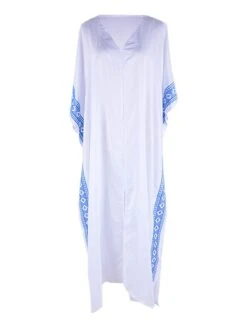 Women's Kaftan Dress Cover Up Beach Wear Long Dress Maxi Dress Split Print Basic Casual Geometric V Neck Half Sleeve Loose Fit Outdoor Daily White 2023 Summer Spring One Size -Casual Print Dress Sales uyxaam1677235564471