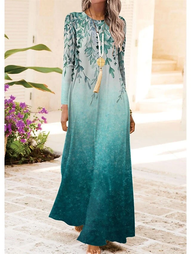 Women's Casual Dress Swing Dress A Line Dress Floral Print Crew Neck Long Dress Maxi Dress Fashion Streetwear Outdoor Daily Long Sleeve Regular Fit Green Fall Winter S M L XL XXL 1 Women's Casual Dress Swing Dress A Line Dress Floral Print Crew Neck Long Dress Maxi Dress Fashion Streetwear Outdoor Daily Long Sleeve Regular Fit Green Fall Winter S M L XL XXL