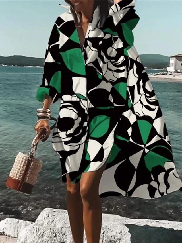 Women's Shirt Dress Shift Dress Swing Dress Midi Dress Outdoor Winter Dress Holiday Polyester Vacation Stylish Shirt Collar Button High Low Dress Long Sleeve Summer Spring Fall 2023 Loose Fit Black 2 Women's Shirt Dress Shift Dress Swing Dress Midi Dress Outdoor Winter Dress Holiday Polyester Vacation Stylish Shirt Collar Button High Low Dress Long Sleeve Summer Spring Fall 2023 Loose Fit Black - Image 2