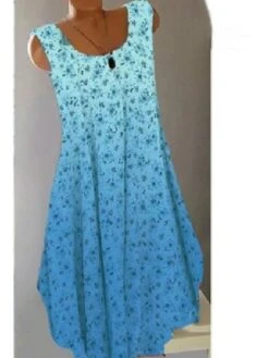 Women‘s T Shirt Dress Tee Dress Sports Dress Midi Dress Silver Light Blue Navy Blue Sleeveless Floral Print Spring Summer Crew Neck Boho Sporty Look S M L XL XXL 3XL 4XL 5XL -Casual Print Dress Sales uzdzvf1620268995069