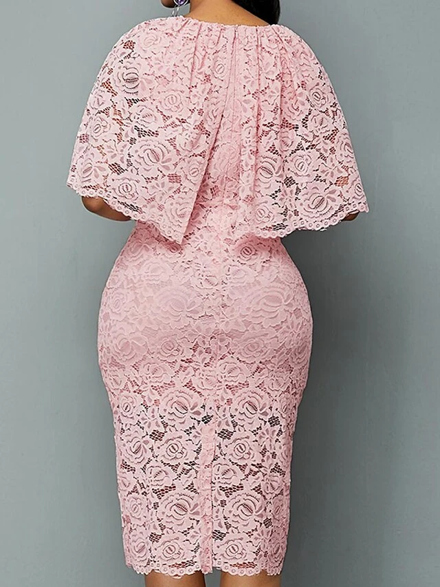 Women‘s Plus Size Curve Flattering Dresses Apple Shaped Dress Wedding Guest Sheath Dress Solid Color Crew Neck Lace Half Sleeve Fall Spring Elegant Knee Length Dress Daily Vacation Dress 2 Women‘s Plus Size Curve Flattering Dresses Apple Shaped Dress Wedding Guest Sheath Dress Solid Color Crew Neck Lace Half Sleeve Fall Spring Elegant Knee Length Dress Daily Vacation Dress - Image 2