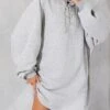 Women's Casual Dress Hoodie Dress Winter Dress Mini Dress Drawstring Daily Date Going Out Fashion Basic Hooded Long Sleeve 2023 Loose Fit Black Gray Color M L XL Size