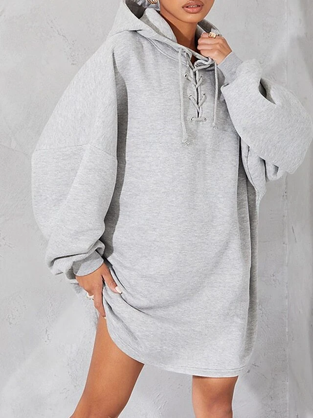 Women's Casual Dress Hoodie Dress Winter Dress Mini Dress Drawstring Daily Date Going Out Fashion Basic Hooded Long Sleeve 2023 Loose Fit Black Gray Color M L XL Size 1 Women's Casual Dress Hoodie Dress Winter Dress Mini Dress Drawstring Daily Date Going Out Fashion Basic Hooded Long Sleeve 2023 Loose Fit Black Gray Color M L XL Size