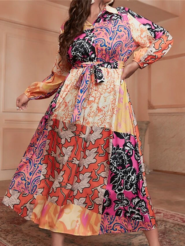 Women's Plus Size Curve Shirt Dress Casual Dress Maxi Long Dress Outdoor Daily Vacation Polyester Fashion Classic Shirt Collar Lace Up Button Long Sleeve Spring Fall Winter Loose Fit Yellow Flower L 1 Women's Plus Size Curve Shirt Dress Casual Dress Maxi Long Dress Outdoor Daily Vacation Polyester Fashion Classic Shirt Collar Lace Up Button Long Sleeve Spring Fall Winter Loose Fit Yellow Flower L