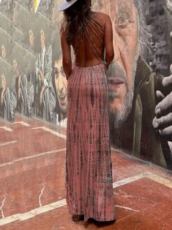 Women's Casual Dress Summer Dress Slip Dress Tie Dye Backless Print Strap Long Dress Maxi Dress Fashion Streetwear Outdoor Street Sleeveless Regular Fit Pink Red Blue Summer Spring S M L XL -Casual Print Dress Sales uzwsug1689677497127