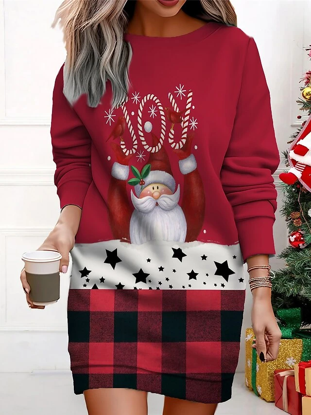 Women's Christmas Casual Dress Sweatshirt Dress Mini Dress Warm Fashion OutdoorVacation Crew Neck Print Santa Claus Loose Fit Black Red Beige S M L XL XXL 1 Women's Christmas Casual Dress Sweatshirt Dress Mini Dress Warm Fashion OutdoorVacation Crew Neck Print Santa Claus Loose Fit Black Red Beige S M L XL XXL