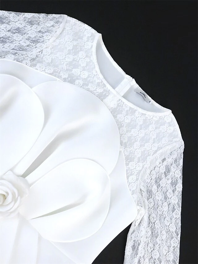 Women's Plus Size Curve Party Dress Lace Dress Bodycon Plain Midi Dress Long Sleeve Lace Bow Crew Neck Fashion Party White Fall Winter XL XXL 3XL 4XL 5 Women's Plus Size Curve Party Dress Lace Dress Bodycon Plain Midi Dress Long Sleeve Lace Bow Crew Neck Fashion Party White Fall Winter XL XXL 3XL 4XL - Image 5