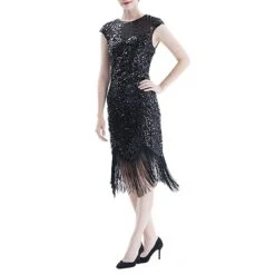 Women's Retro 1920s Fringe Dress Midi Dress Party Halloween Sequins Tassel Fringe Geometric Crewneck Sleeveless Regular Fit Spring Fall 2023 Black Pink S M L XL -Casual Print Dress Sales vbbsqn1692856766958