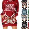 Women‘s Christmas Casual Dress Hoodie Dress Mini Dress Fashion Daily Outdoor Vacation V Neck Pocket Bell Regular Fit Black White Red S M L XL XXL