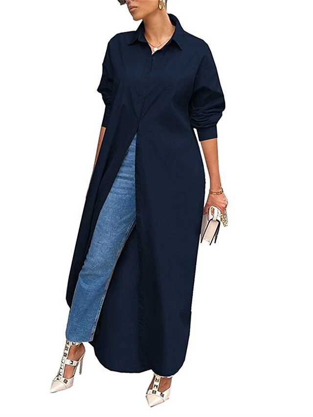 Women's Shirt Dress Casual Dress Midi Dress Outdoor Daily Vacation Polyester Fashion Modern Shirt Collar Split Long Sleeve Fall Winter 2023 Loose Fit Black White Yellow Plain S M L XL XXL 11 Women's Shirt Dress Casual Dress Midi Dress Outdoor Daily Vacation Polyester Fashion Modern Shirt Collar Split Long Sleeve Fall Winter 2023 Loose Fit Black White Yellow Plain S M L XL XXL - Image 11