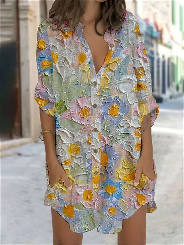 Women's Shirt Dress Casual Dress Shift Dress Mini Dress Outdoor Daily Vacation Polyester Fashion Casual Stand Collar Button Pocket Long Sleeve Summer Spring Fall 2023 Regular Fit Pink Navy Blue Green 3 Women's Shirt Dress Casual Dress Shift Dress Mini Dress Outdoor Daily Vacation Polyester Fashion Casual Stand Collar Button Pocket Long Sleeve Summer Spring Fall 2023 Regular Fit Pink Navy Blue Green - Image 3