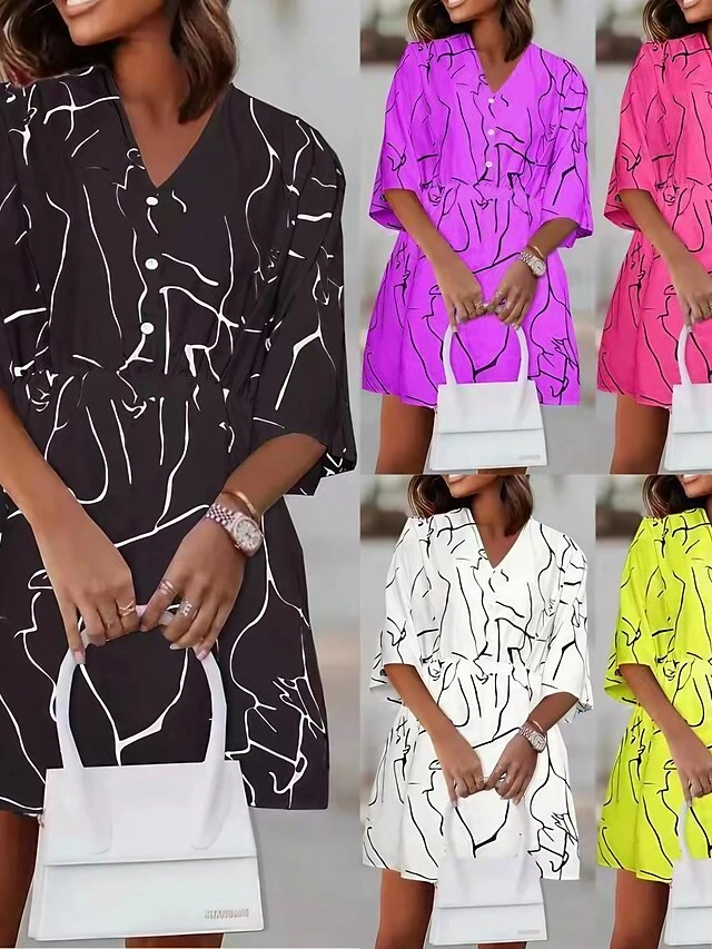 Women's Shirt Dress Casual Dress Mini Dress Outdoor Daily Polyester Fashion Modern V Neck Button Print Half Sleeve Summer Spring 2023 Loose Fit Black White Yellow Graffiti S M L XL 2XL 1 Women's Shirt Dress Casual Dress Mini Dress Outdoor Daily Polyester Fashion Modern V Neck Button Print Half Sleeve Summer Spring 2023 Loose Fit Black White Yellow Graffiti S M L XL 2XL