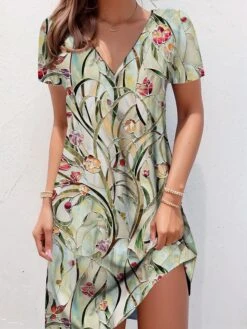 Women's Casual Dress Summer Dress Print Dress Floral Print V Neck Mini Dress Active Fashion Outdoor Daily Short Sleeve Regular Fit Blue Orange Green Summer Spring S M L XL XXL